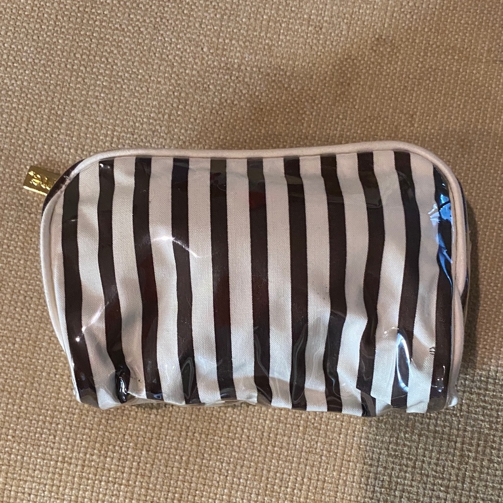 Henri Bend Striped Clear Cosmetic Pouch - Brown& White